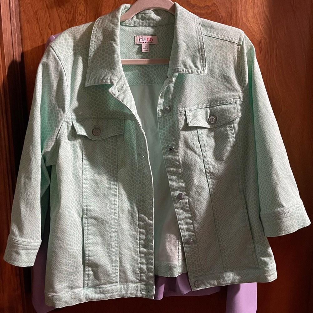 Denim&Co Light Sage Stretch Jean Jacket Casual Style